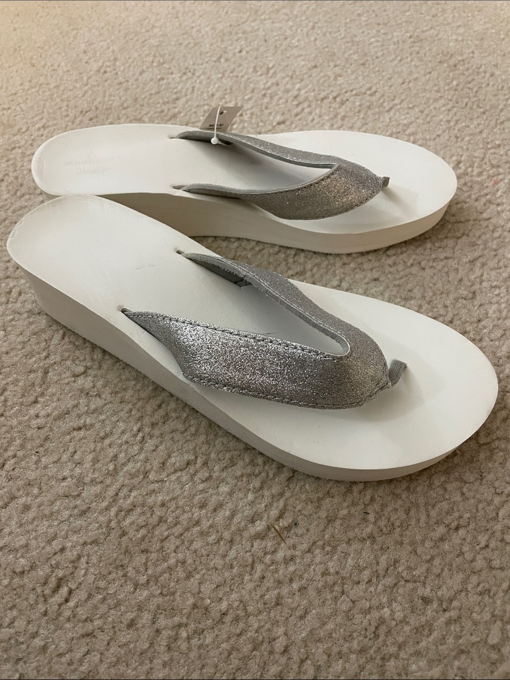 Faded Glory Wedge Sandals with Silver Glitter Straps, Size M (7-8) NWT